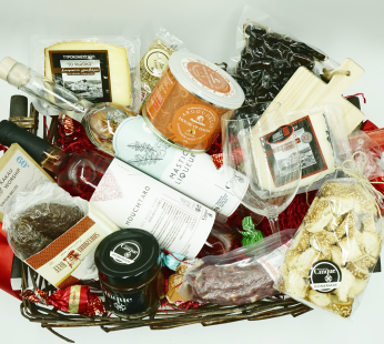 Straw Basket with Wine, Mastic Liqueur, Cheese & Charcuterie