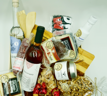 Wooden Crate with Wine, Ouzo, Cheese & Charcuterie