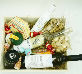 Wooden Crate with Wine & Tsipouro