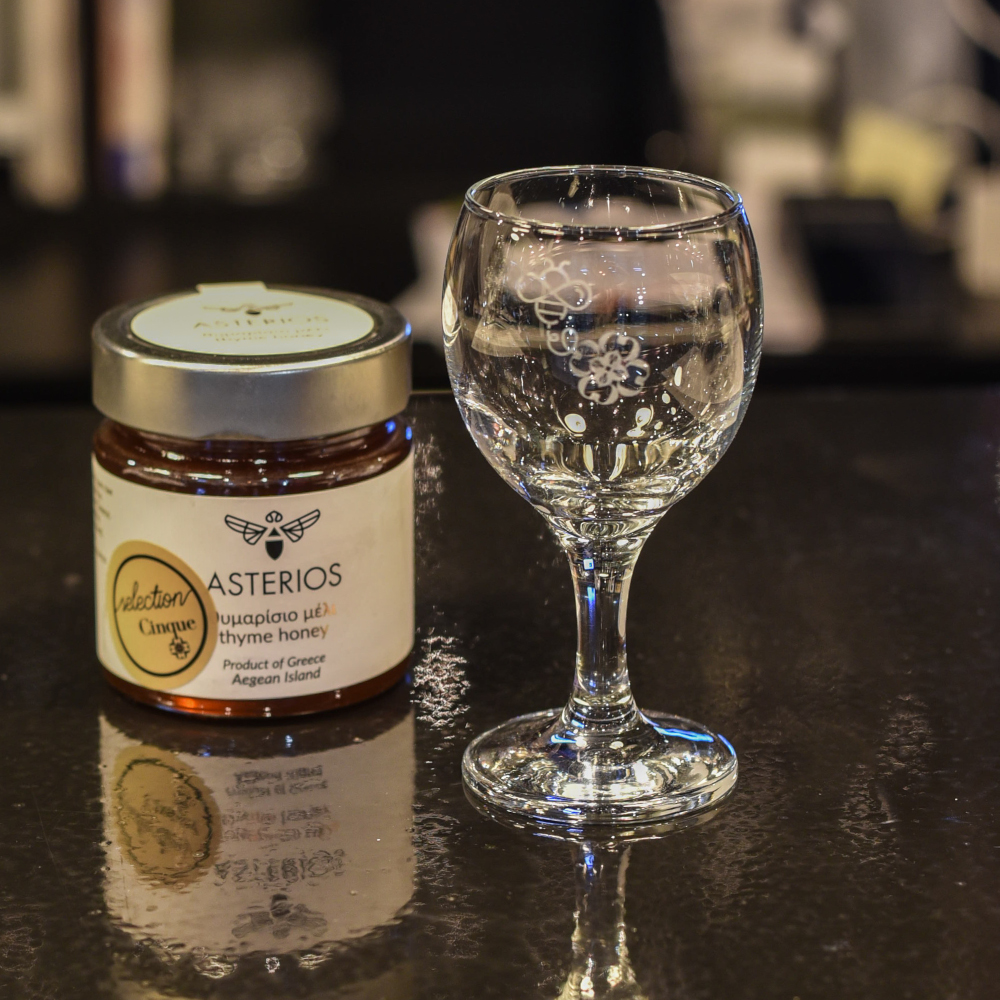 Cinque Wine & Deli Athens - Greek Wine Souvenirs - Greek Honey Tasting Glass Cinque Wine & Deli Athens - Greek Wine Souvenirs - Greek Honey Tasting Glass